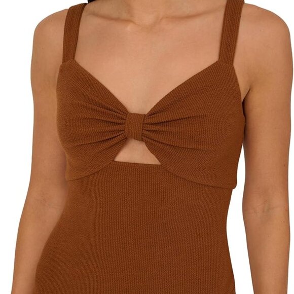 Adrianna Papell Knit Fringe Trim Midi Dress – Light Brown – NWT – Size 8 - Picture 2 of 5